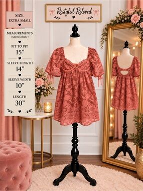 Seni & Cade Floral Lace Babydoll Mini Dress — YC Pink — XS — NWT